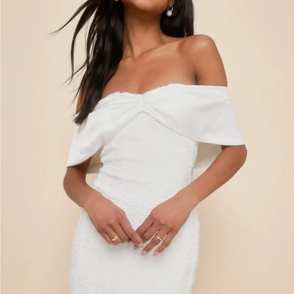 Lulu’s White Lace Off-the-Shoulder Bodycon Mini Dress NWT XS